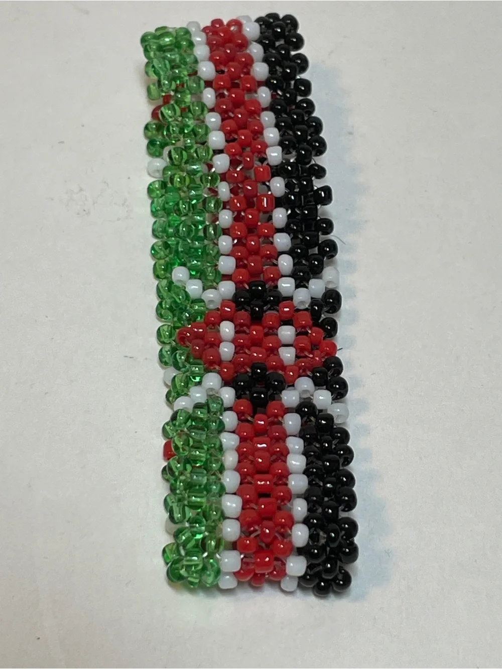 Handmade Seed Bead Slip On Bracelet Multicolor Artisan Vintage, Kenyan Flag, 7”